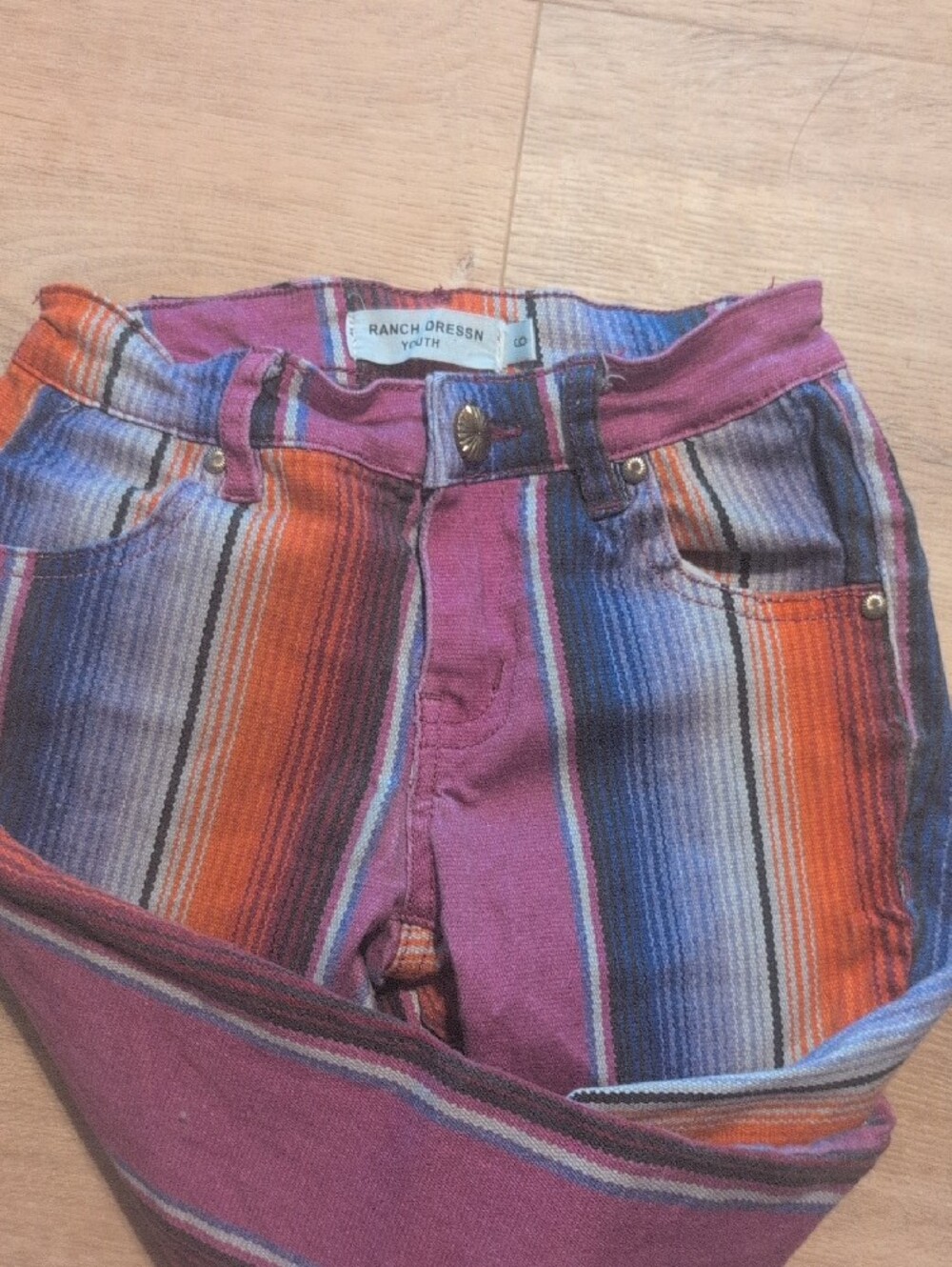 Girl's Striped Multi-Color Jeans - Picture 3 of 6